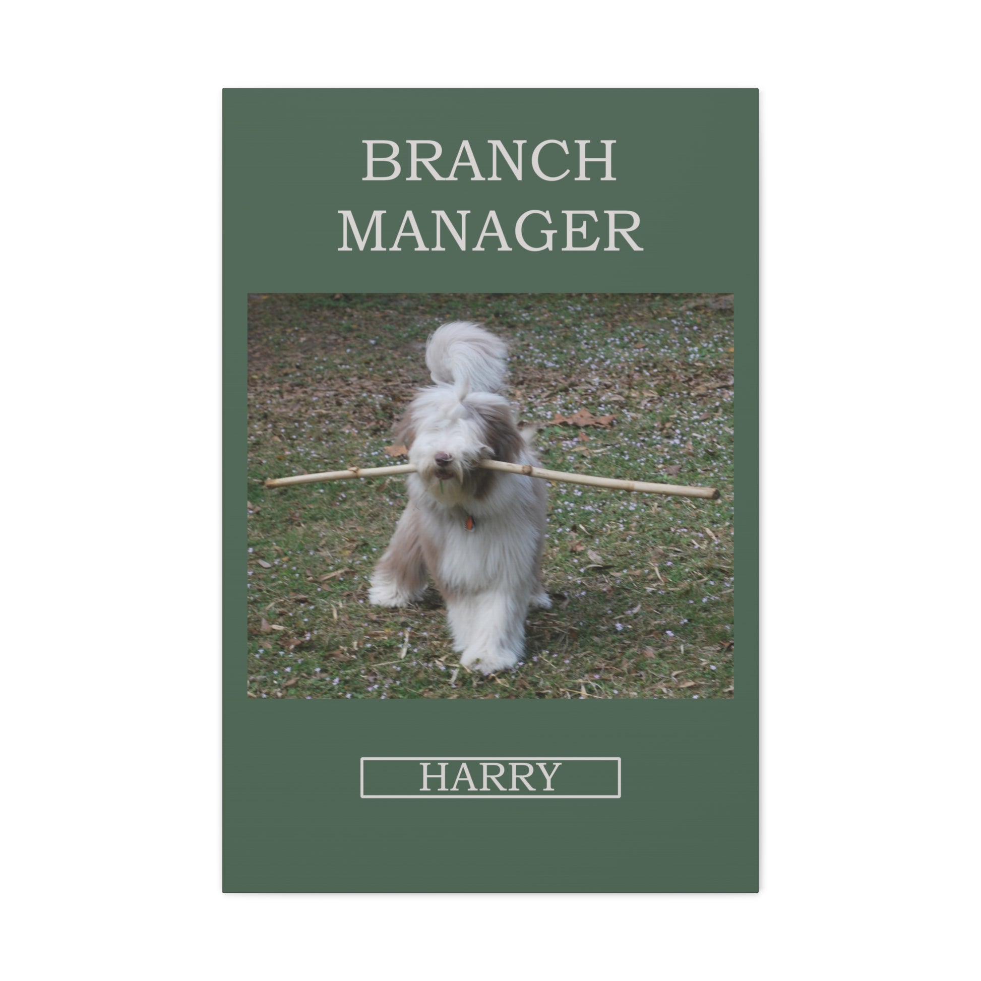 Branch Manager Personalized Dog Wall Art Pet Canvas Custom Pet Portraits Front View on white background