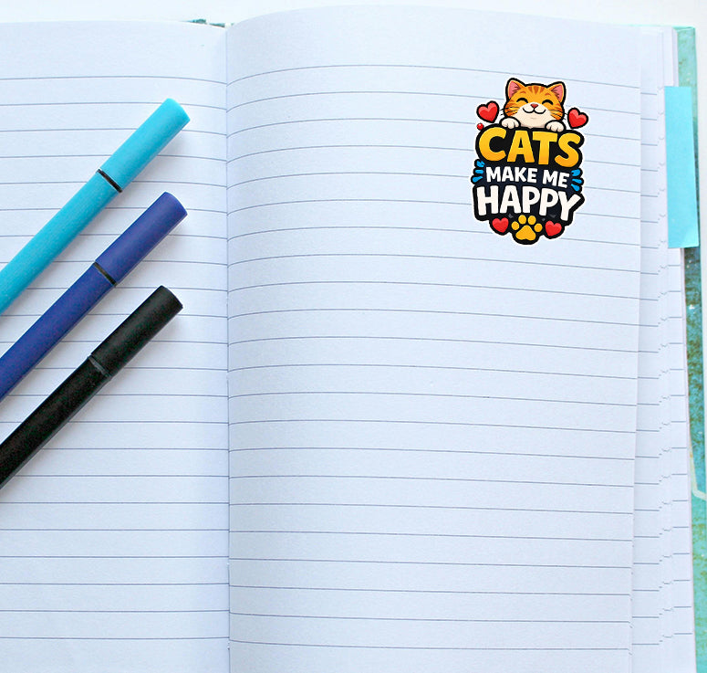 Cats Make Me Happy Sticker Cute Kitty Pet Lover Decal Gift Journal Scrapbooking