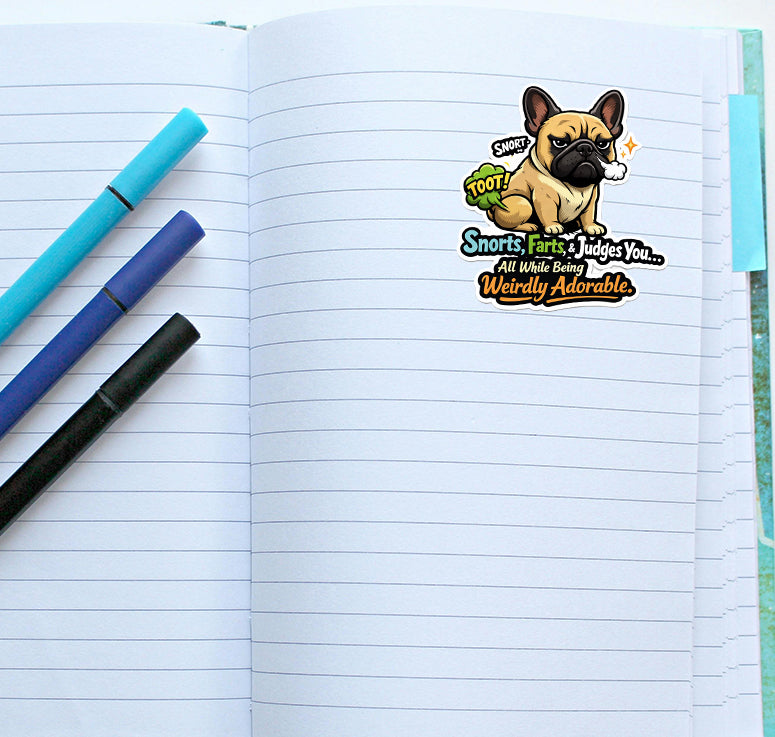 Funny French Bulldog Sticker Snorts Farts Judges You Journal Scrapbook Gift Dog