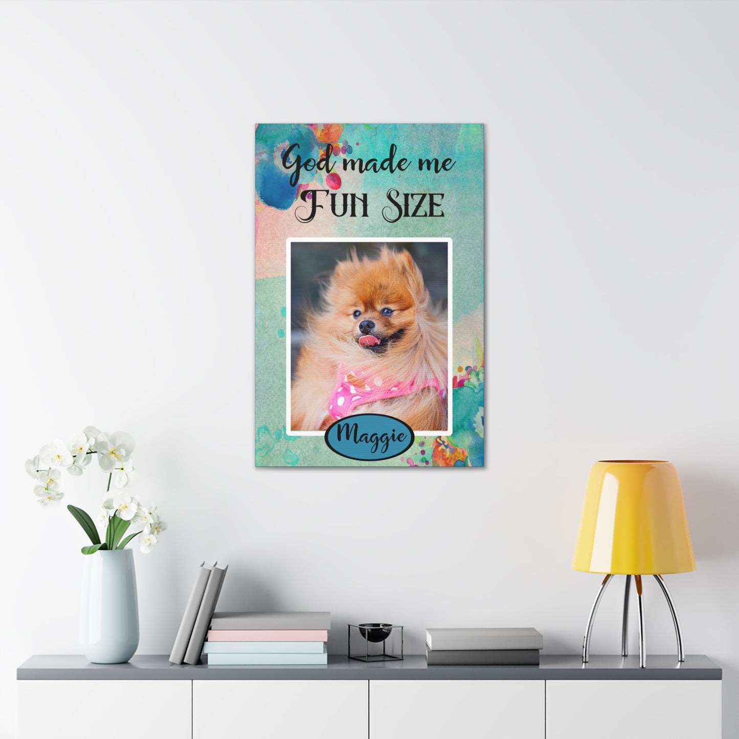 Fun Size Personalized Dog Wall Art Pet Canvas Custom Pet Portraits over desk