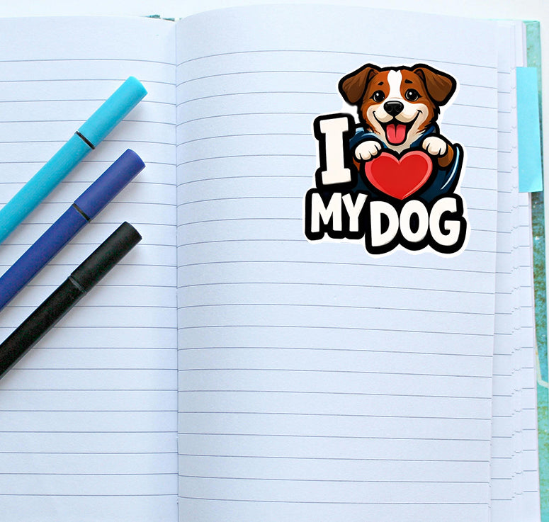 I Love My Dog Sticker Cute Puppy Heart Decal Pet Lover Gift Journal Scrapbooking