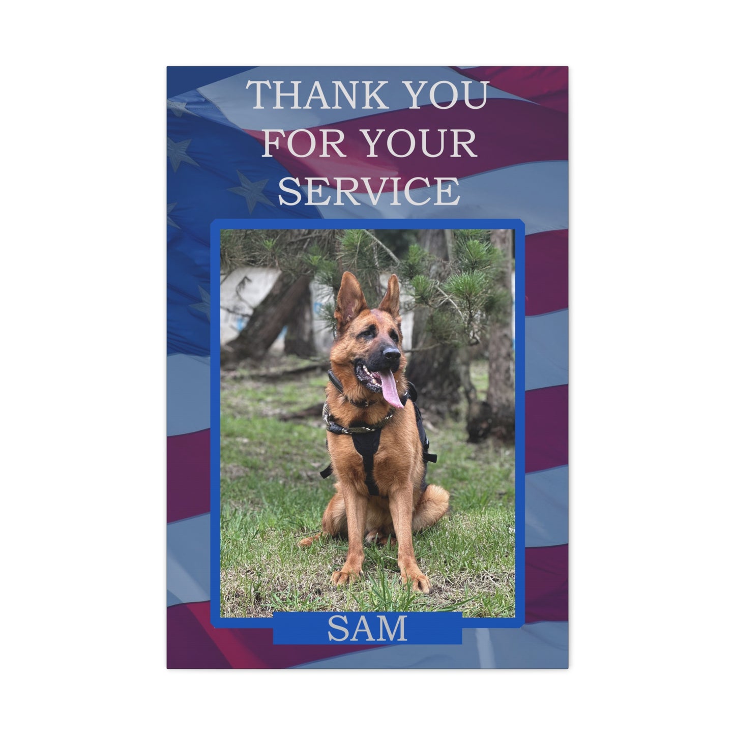 Military Dog Custom Pet Portraits on American Flag Thank you for Your Service