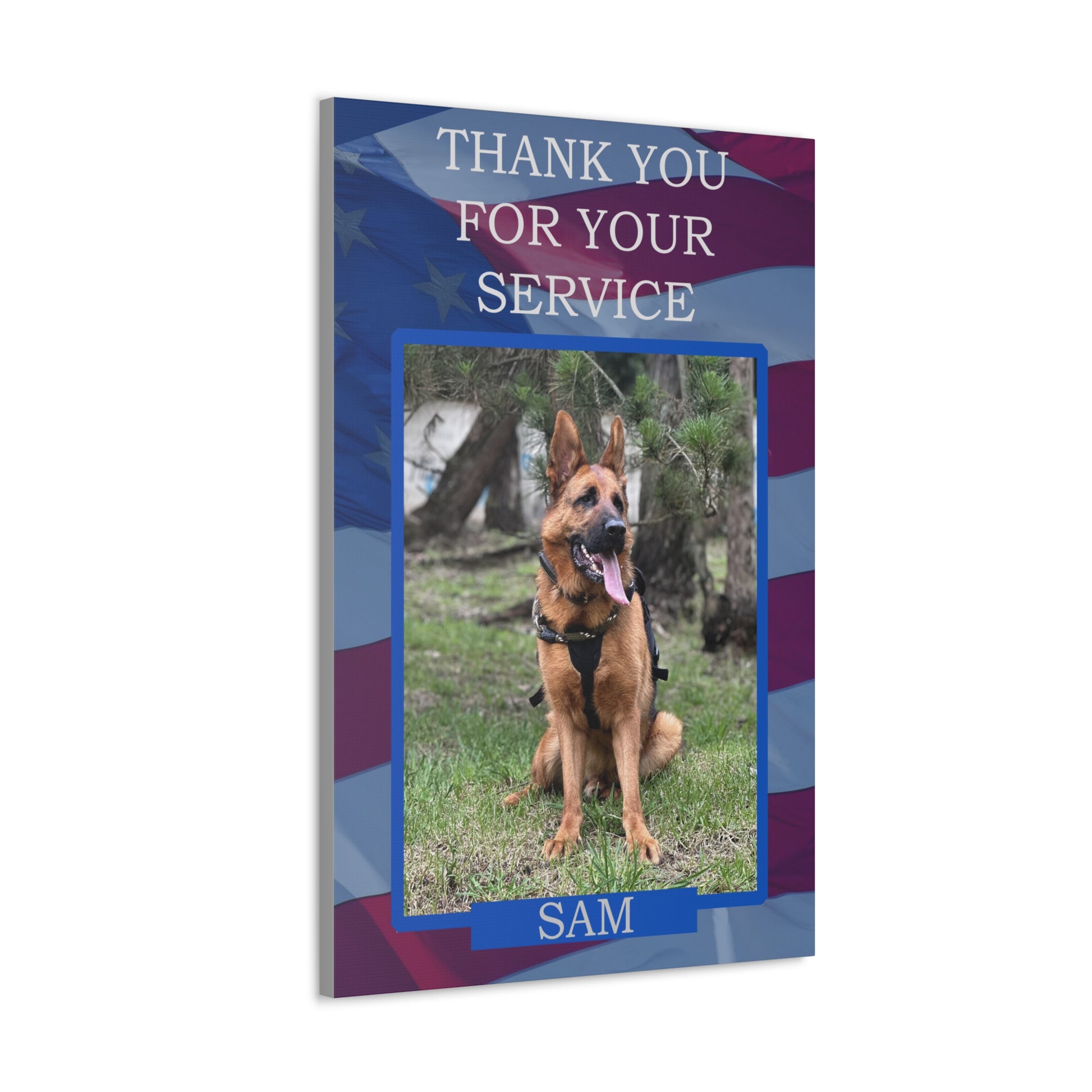 Side view of Thank you for your service custom pet portrait on white background