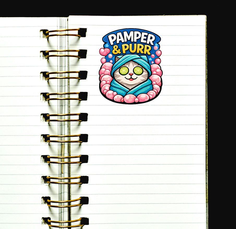 Pamper and Purr Cat Sticker Cute Spa Kitty Decal Pet Lover Journal Scrapbooking