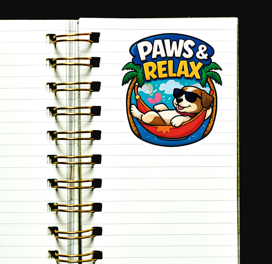 Share Paws and Relax Dog Sticker Cute Beach Puppy Decal Pet Lover Journal Scrapbooking