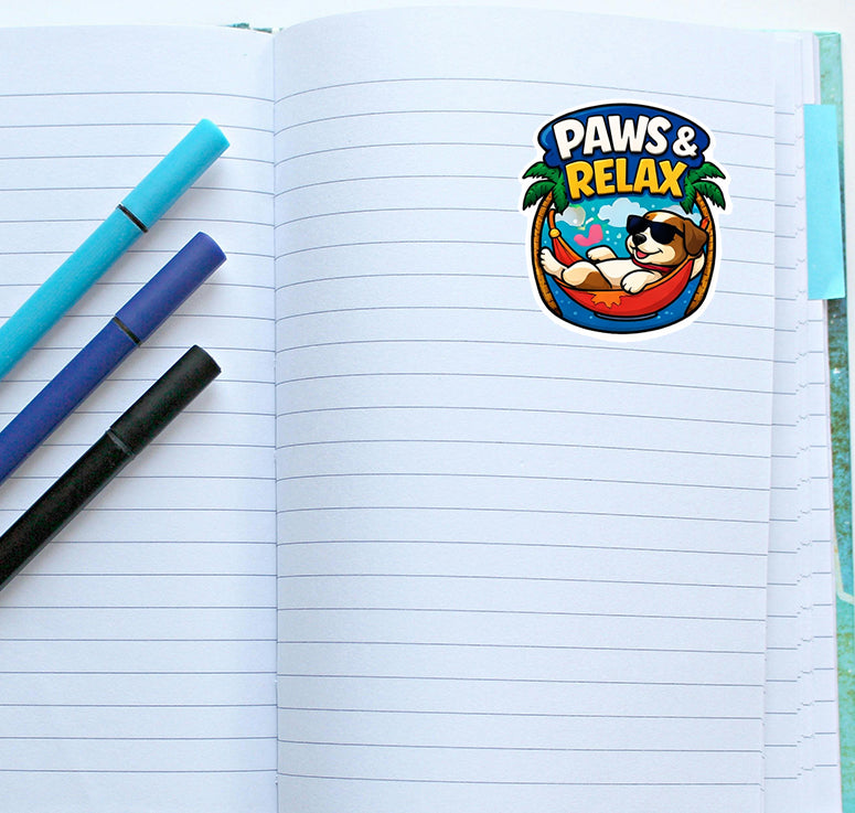 Share Paws and Relax Dog Sticker Cute Beach Puppy Decal Pet Lover Journal Scrapbooking
