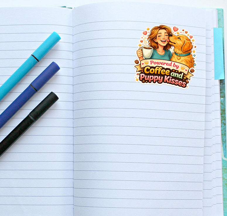 Powered by Coffee & Puppy Kisses Sticker Dog Lover Cute Puppy Journal Scrapbook