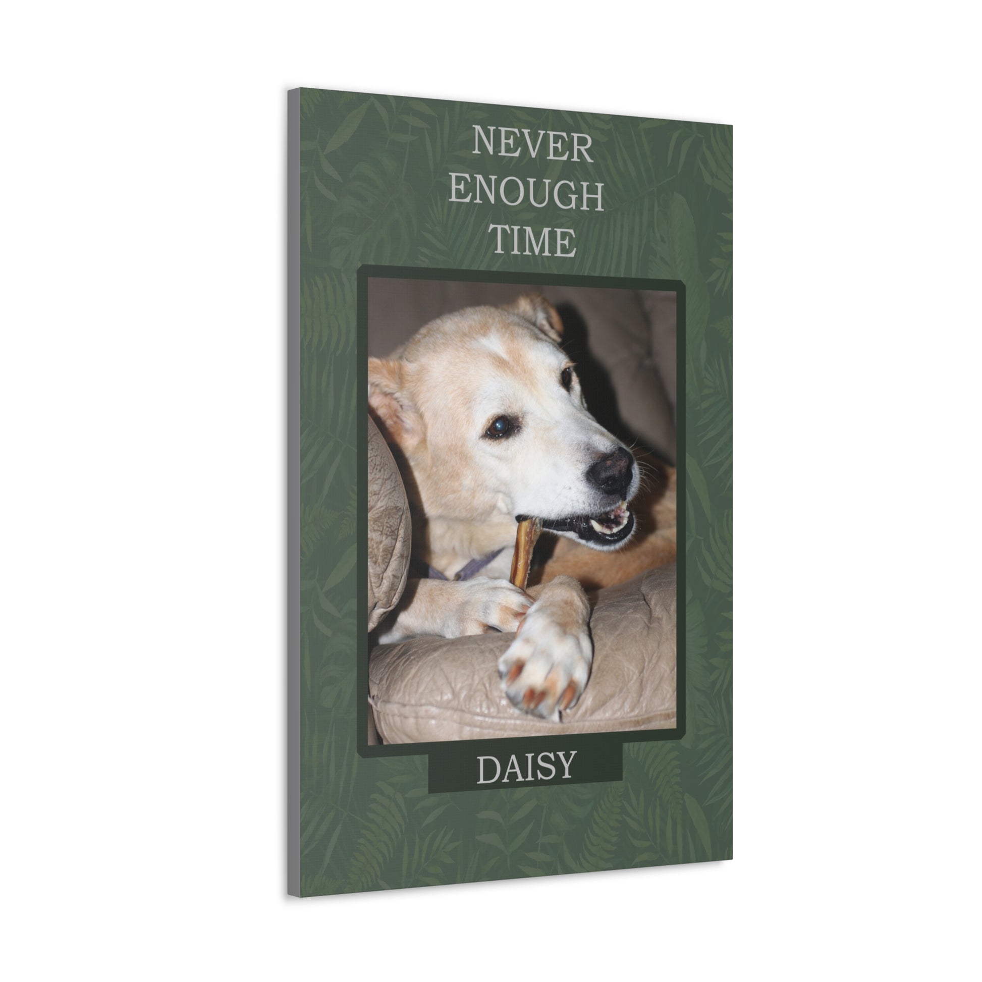 Never Enough Time Personalized Dog Wall Art Pet Canvas Custom Pet Portraits Side View on white background