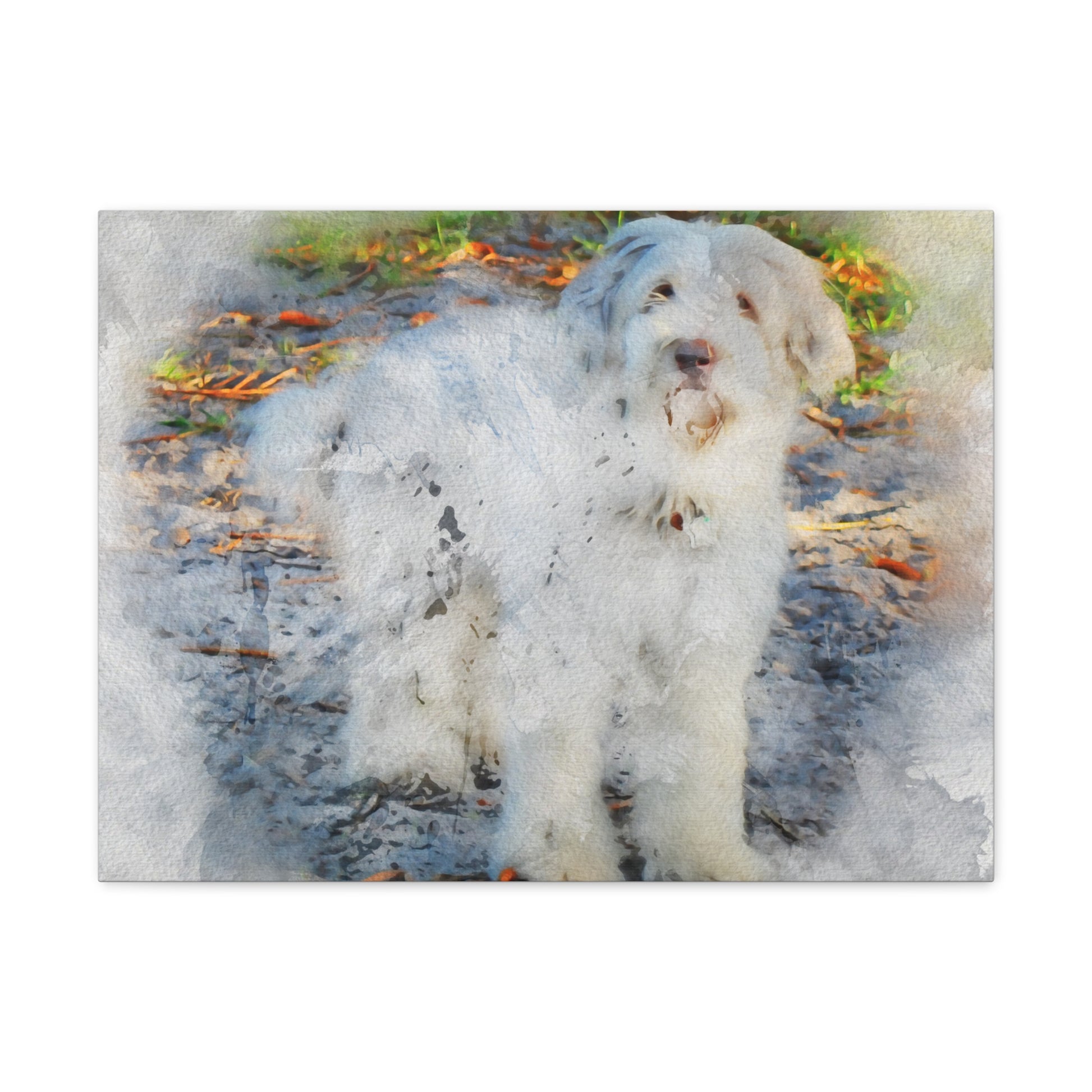 Watercolor Style Dog Custom Pet Portraits front view on white background 